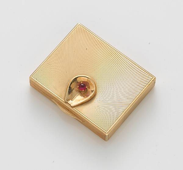 Appraisal: A ruby and fourteen karat gold compact accompanied with a