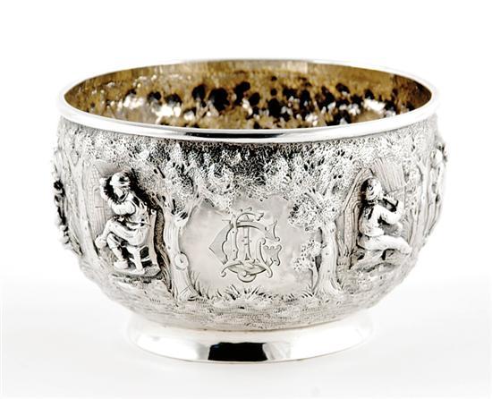 Appraisal: Victorian sterling bowl London dated side chased with extensive landscapes