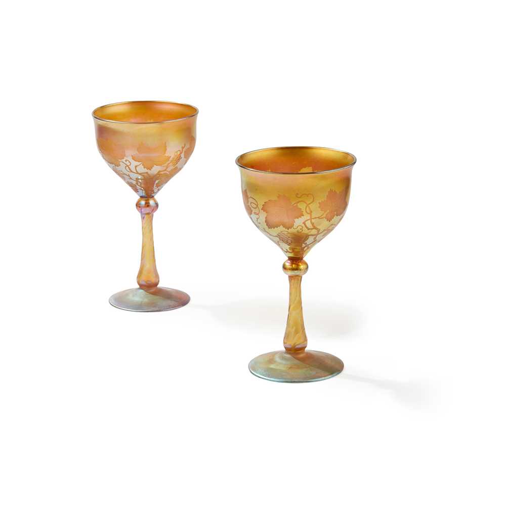 Appraisal: TIFFANY STUDIOS NEW YORK TWO 'FAVRILE' STEMMED GLASSES CIRCA engraved