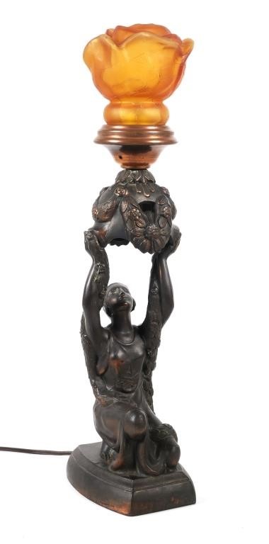 Appraisal: Art Deco style spelter La Belle Specialty figural table lamp