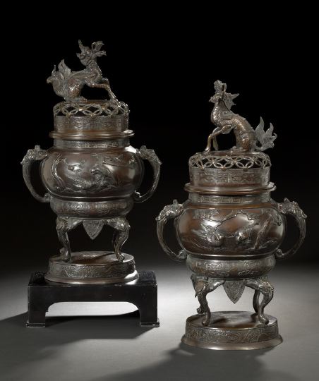 Appraisal: Good Pair of Japanese Bronze Covered Incense Burners th century