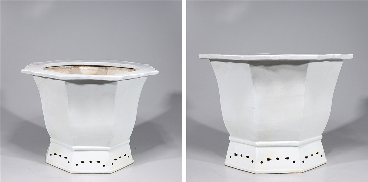 Appraisal: Pair of Chinese white glazed octagonal porcelain planters overall good