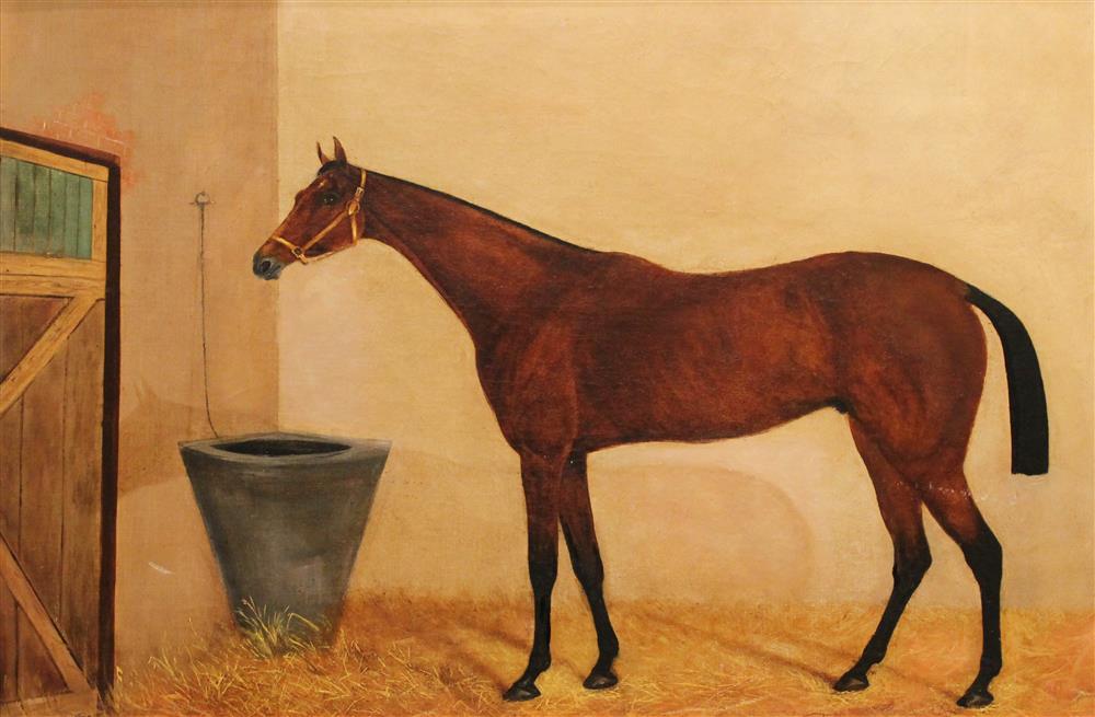 Appraisal: BRITISH SCHOOL TH CENTURY HORSE IN A STABLE Oil on