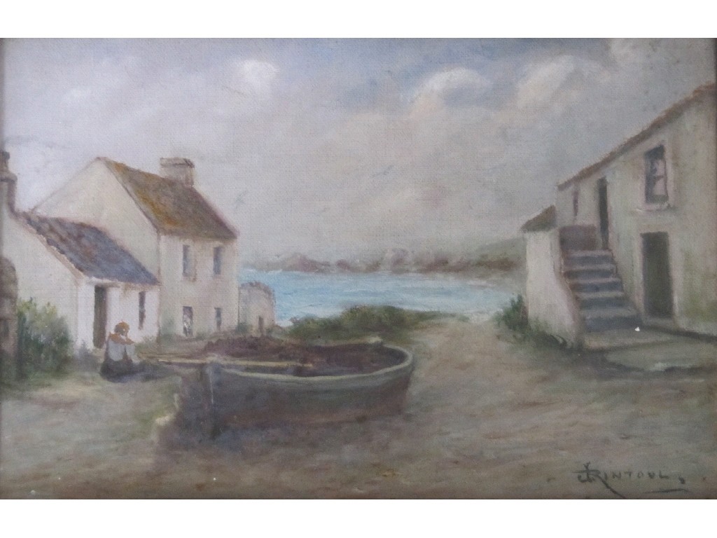 Appraisal: J RINTOUL Oil on canvas of a fishing village signed