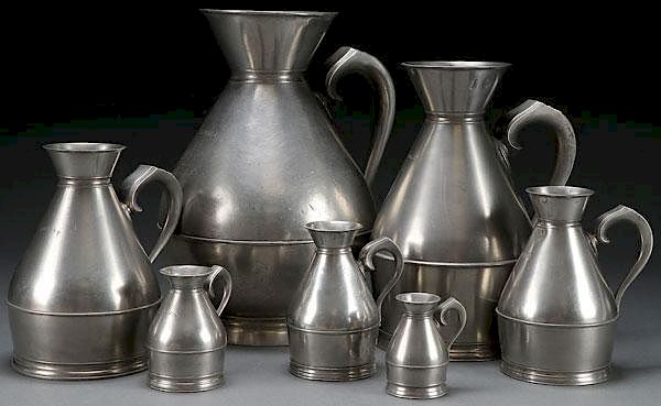 Appraisal: IRISH PEWTER MEASURES CIRCA AN ASSEMBLED SET OF SEVEN IRISH