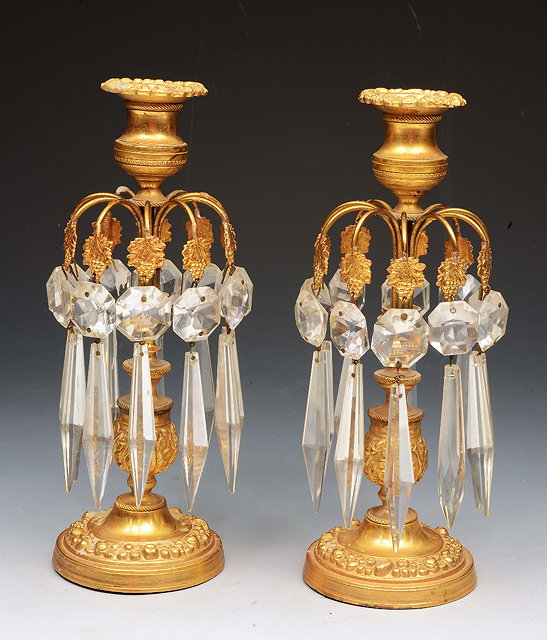 Appraisal: A PAIR OF LATE TH CENTURY GILT METAL TABLE LUSTRES