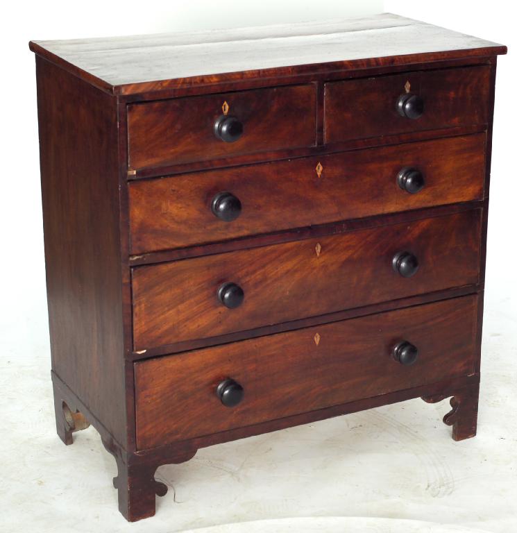 Appraisal: MAHOGANY CHEST OF DRAWERS EARLY th CENTURY moulded rectangular top