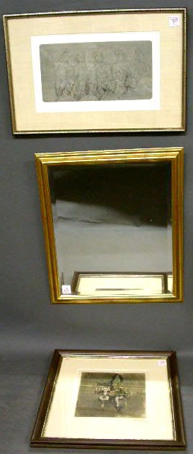 Appraisal: Gilt mirror and two prints