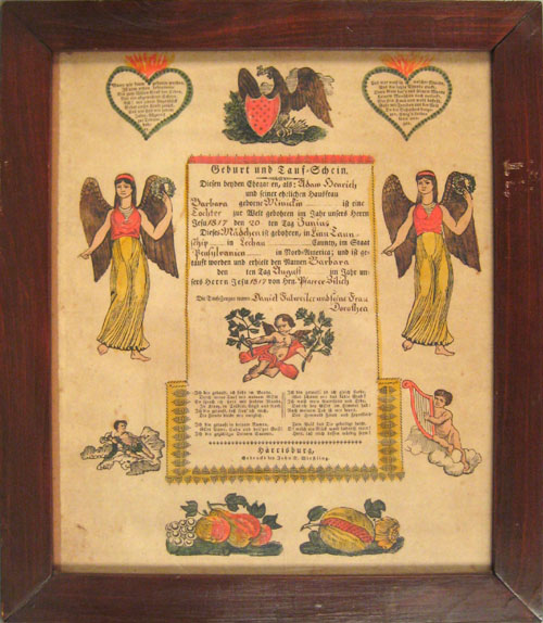 Appraisal: Two Pennsylvania printed and hand colored fraktur th c by