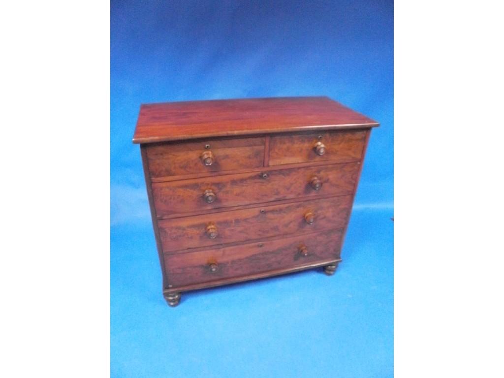 Appraisal: A thC figured mahogany chest of two short and three