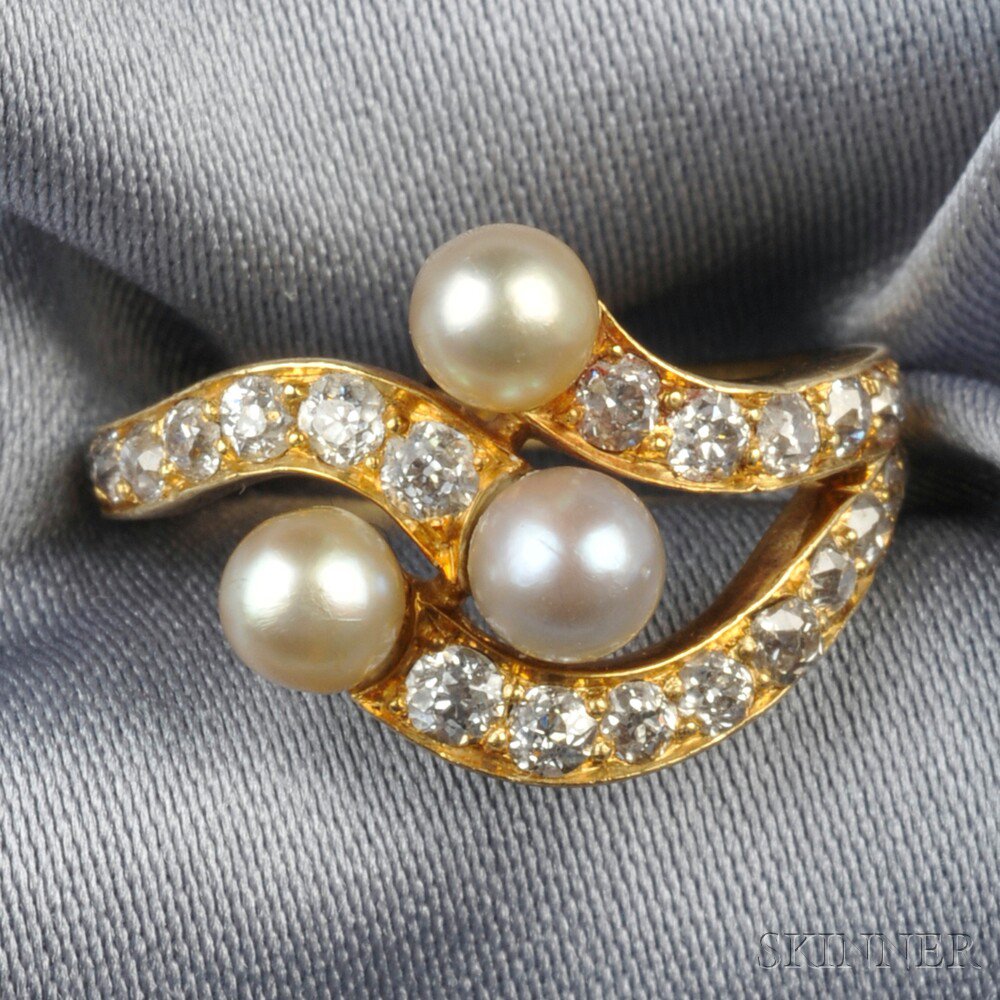 Appraisal: Antique kt Gold Pearl and Diamond Ring set with three