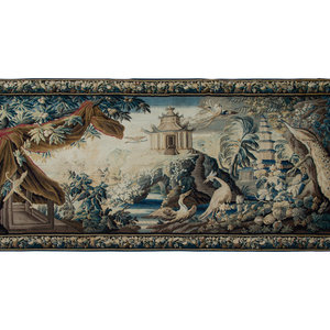 Appraisal: A Continental Wool Tapestry Depicting Exotic Birds in a Landscape