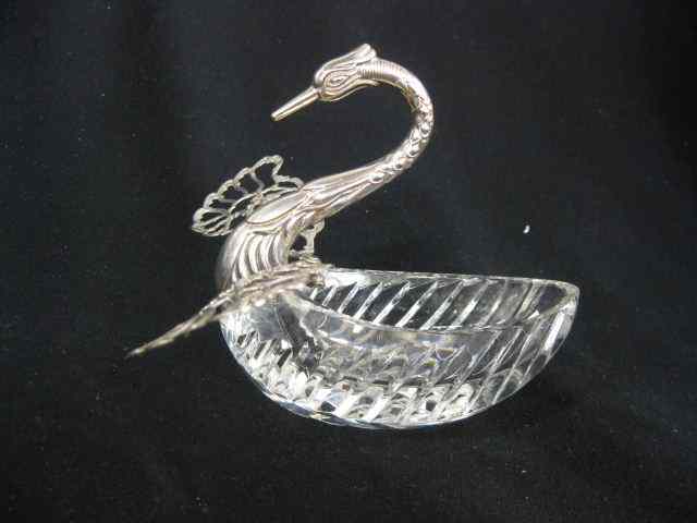 Appraisal: Sterling Cut Crystal Figural Swan Salt Cellar hallmarks of St