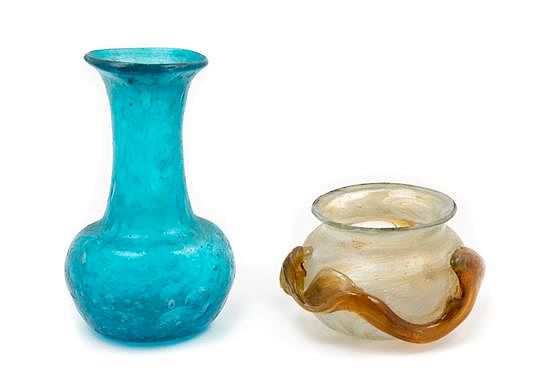 Appraisal: Two Roman Glass Objects Height of vase inches Two Roman