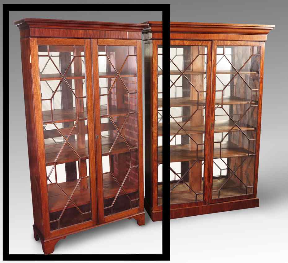 Appraisal: ENGLISH DOUBLE DOOR BOOKCASE DISPLAY CABINET Stepped molding top over