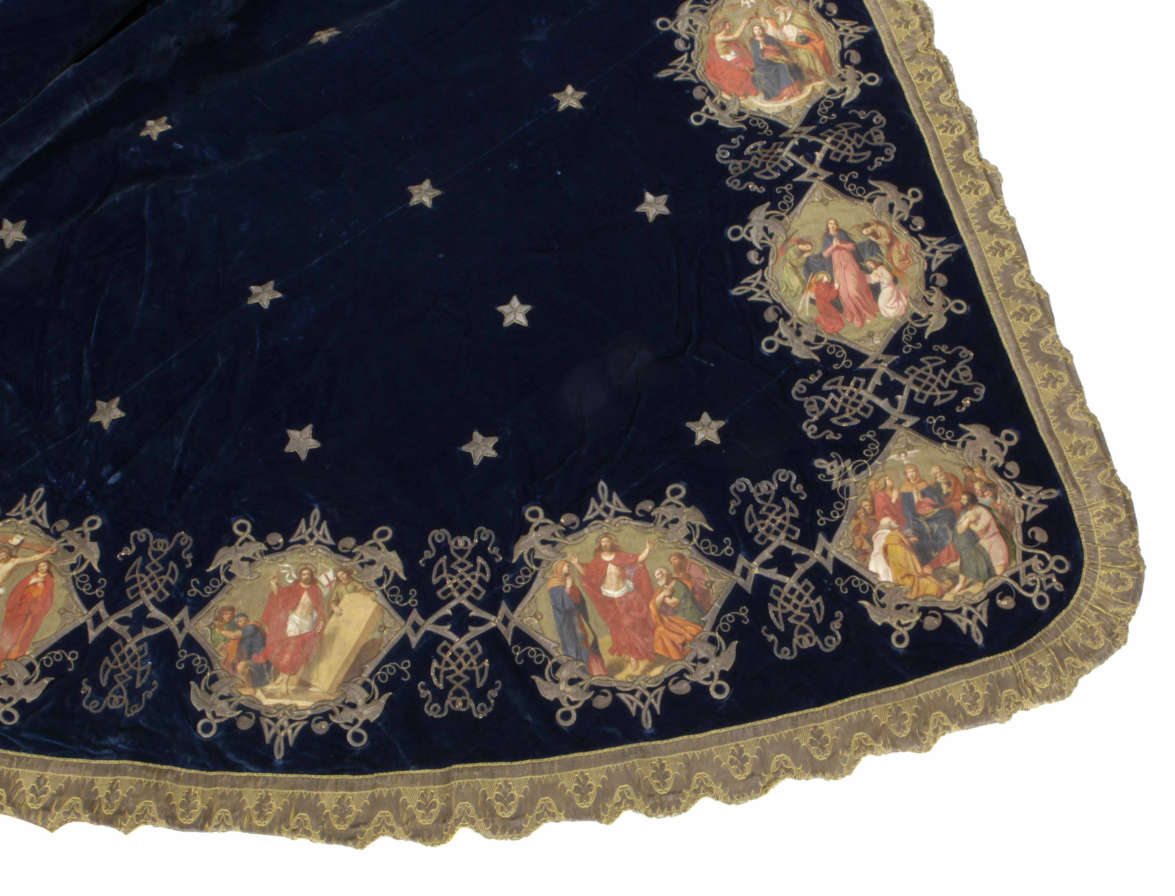 Appraisal: A blue velvet and silvered metal thread altar cloth height