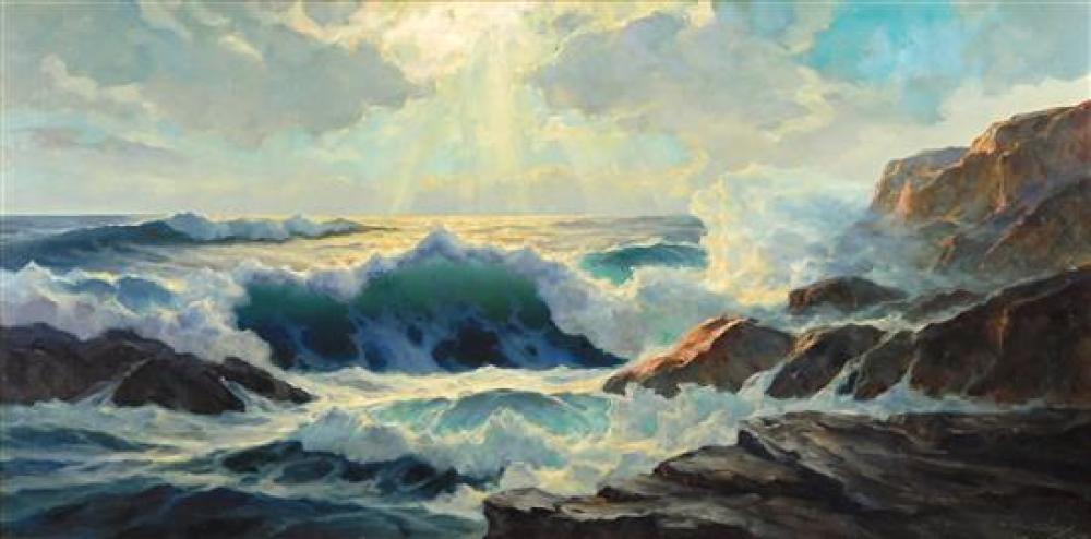 Appraisal: William C Ehrig American - oil on canvas depicts seascape