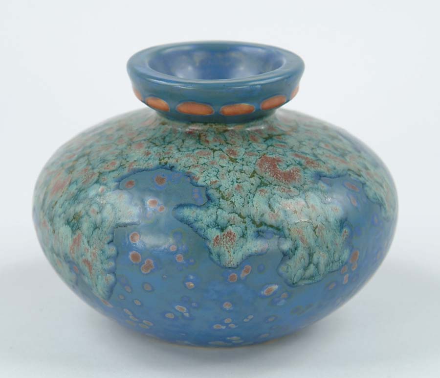 Appraisal: ART POTTERY VASE Squat shaped with blue and green mottled