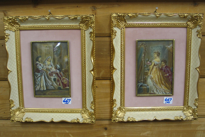 Appraisal: PAIR OF MINIATURE OIL PAINTINGS one depicting a man kneeling