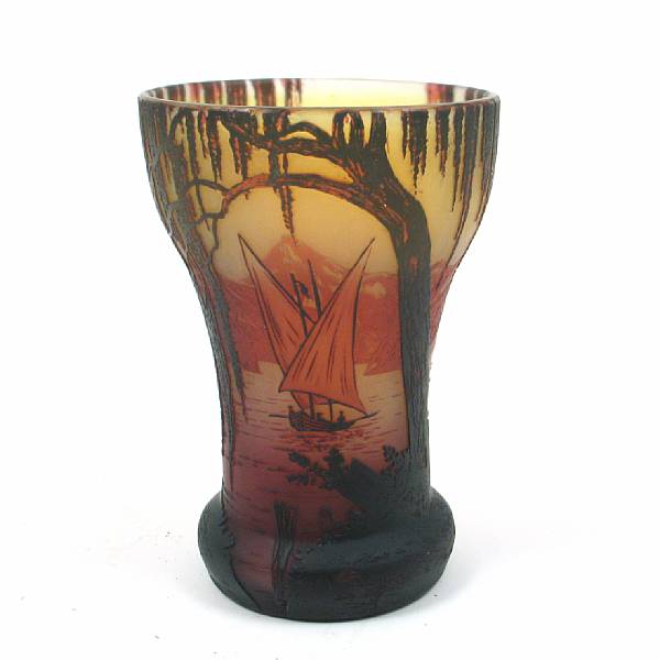 Appraisal: A De Vez cameo glass scenic vase early th century