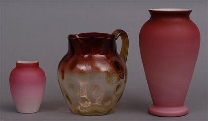 Appraisal: THREE AMERICAN ART GLASS ARTICLES Including two Peachblow vases probably