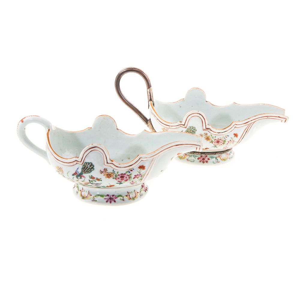 Appraisal: A Pair of Chinese Export Famille Rose Sauce Boats Circa