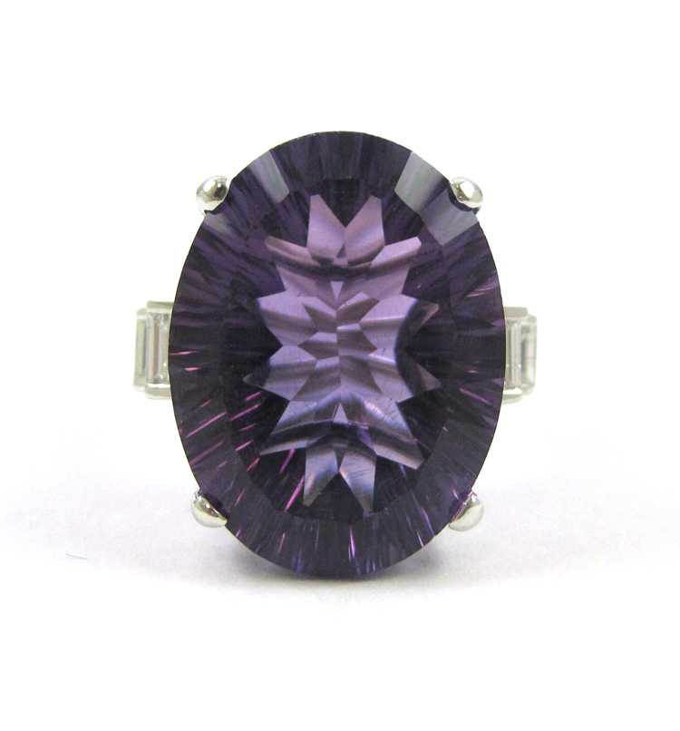 Appraisal: AMETHYST DIAMOND AND FOURTEEN KARAT GOLD RING The white gold