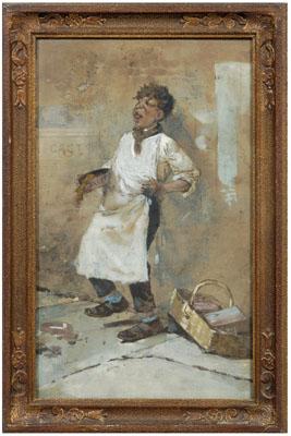 Appraisal: W Crane watercolor snuff vendor calling and holding a tin