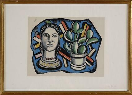 Appraisal: AFTER FERNAND LEGER HEAD WITH CACTUS Serigraph on paper x