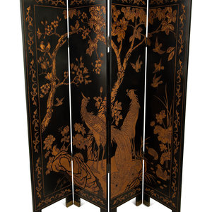 Appraisal: A Chinese Export Carved Lacquer Four-Panel Floor Screen th Century