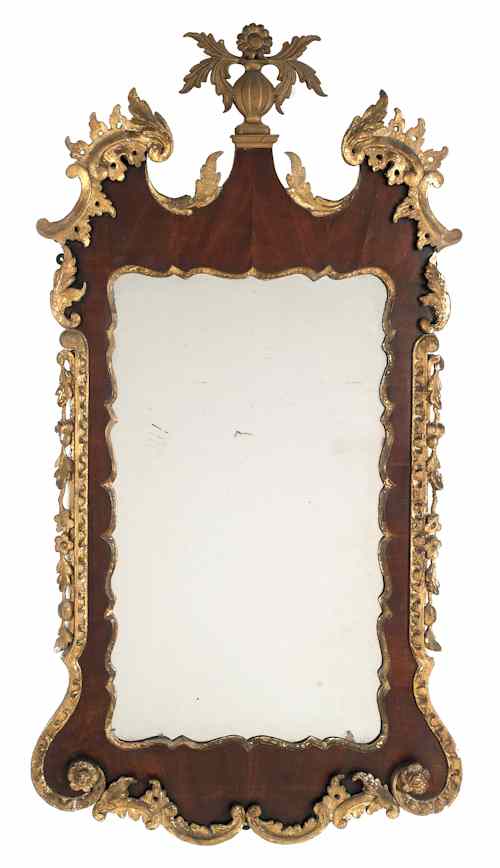 Appraisal: Georgian mahogany and giltwood looking glass ca h