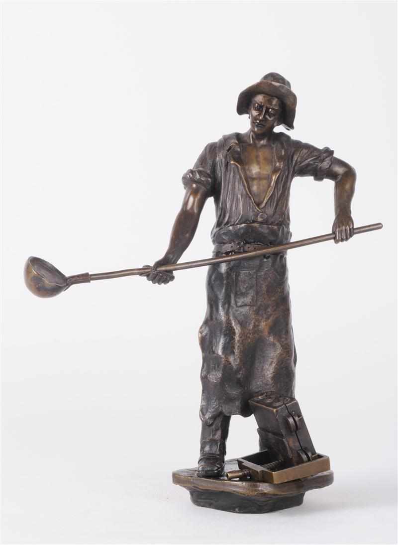 Appraisal: EUROPEAN SCHOOL THE SMELTER Bronze signed ''Schaffert'' modeled holding ladle