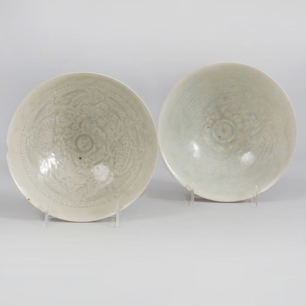 Appraisal: Two Chinese Qingbai Glazed Porcelain Bowls Southern Song Dynasty Each