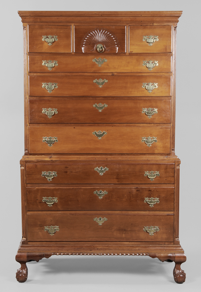 Appraisal: Connecticut Chippendale Carved Cherry Chest-on-Chest Colchester Connecticut area - two-case