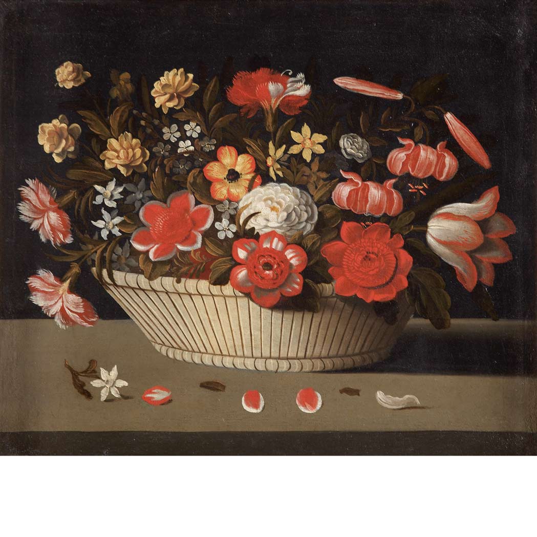 Appraisal: Flemish School th th Century Flowers in a Basket on