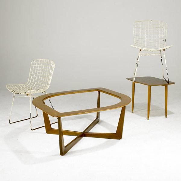 Appraisal: MODERN Two side chairs a side table and a coffee