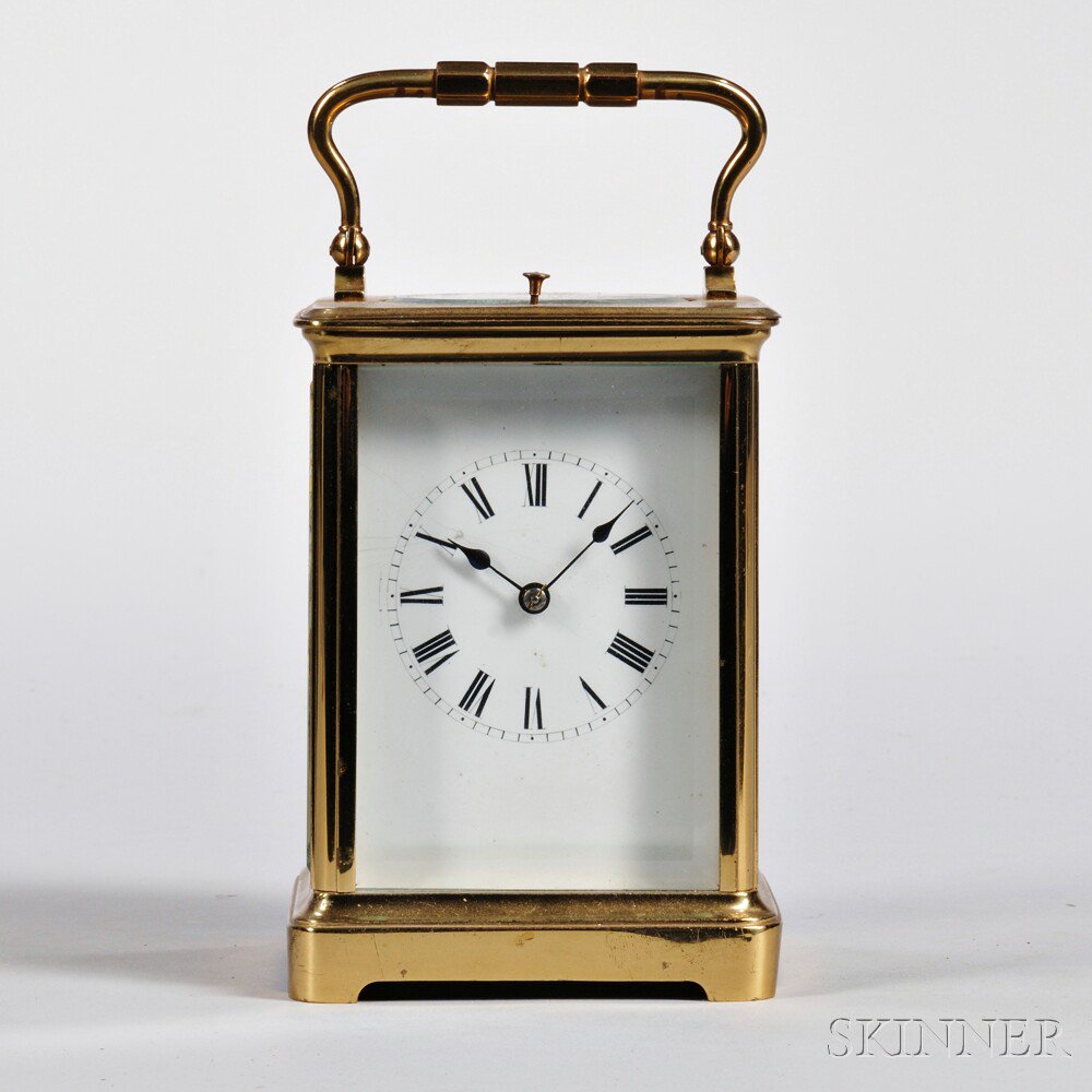 Appraisal: French Carriage Clock c brass and beveled glass Corniche case