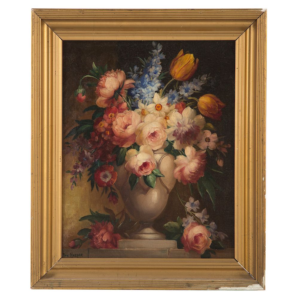 Appraisal: Von Harger Floral Still Life Oil on Canvas Dutch School