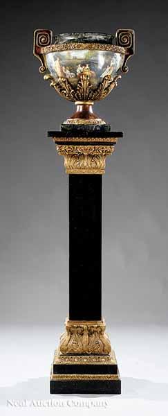 Appraisal: A Painted and Parcel Gilt Urn on Pedestal the urn