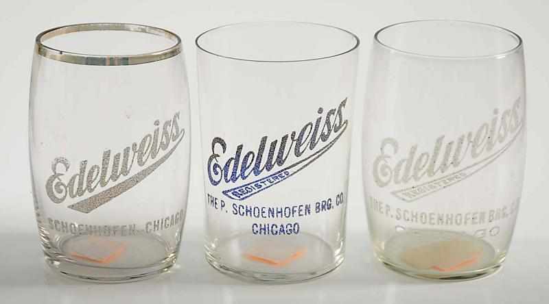 Appraisal: Lot of Acid-Etched Beer Glasses Three Edelweiss with raised lettering