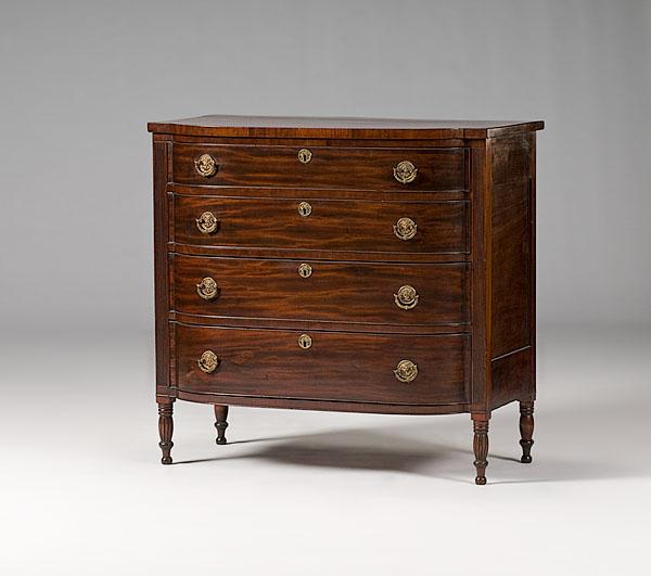 Appraisal: SHERATON MAHOGANY BOW FRONT CHEST OF DRAWERS possibly Baltimore ca