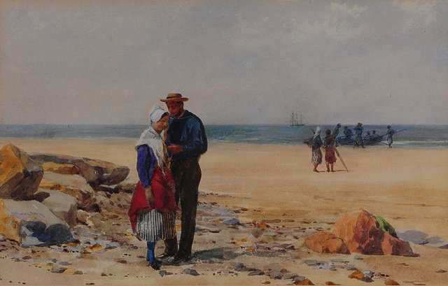 Appraisal: ATTRIBUTED TO JOHN ABSOLON - The sailor's Farewell watercolour heightened