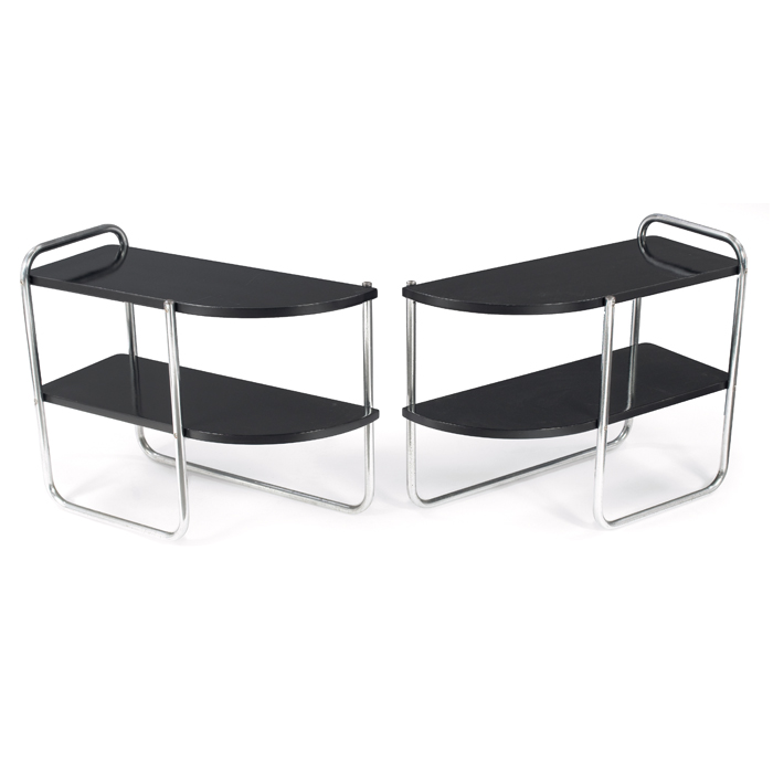 Appraisal: Wolfgang Hoffman side tables by Howell pair s tubular chromed