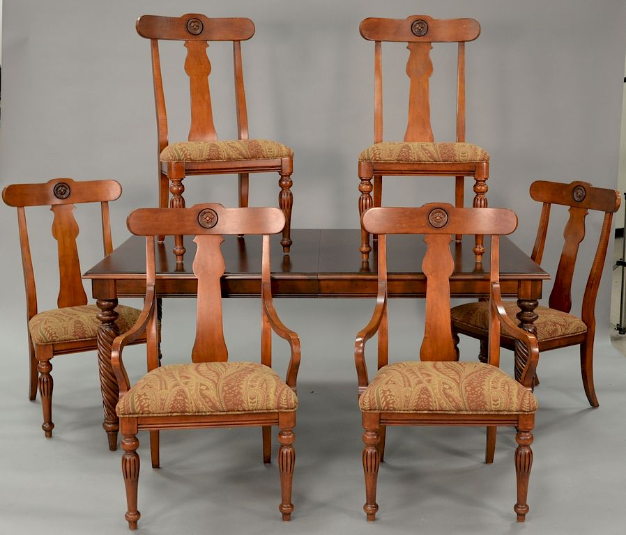 Appraisal: Contemporary table with two inch leaves and six chairs ht