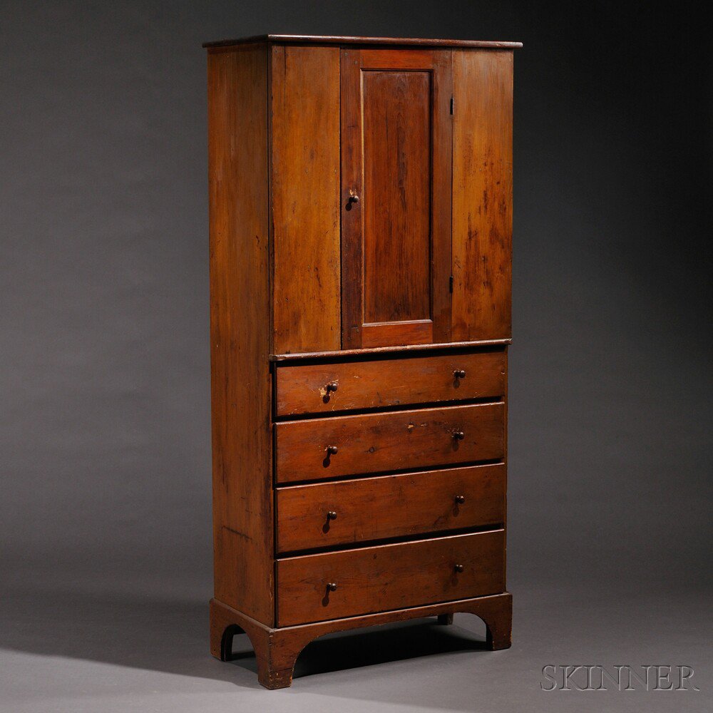 Appraisal: Shaker Pine Cupboard Over Four Drawers Mount Lebanon New York