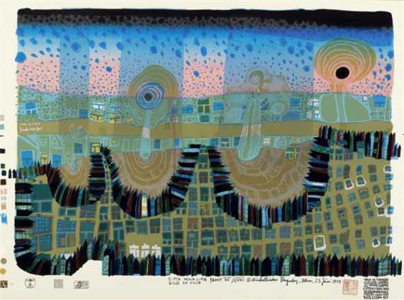 Appraisal: HUNDERTWASSER FRIEDENSREICH Die Stadt-Stadt Mixed media Exemplar No Proof XII