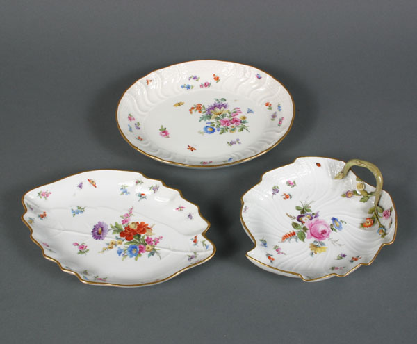 Appraisal: Meissen porcelain hand painted candy serving dishes oval and leaf