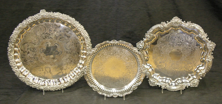 Appraisal: Group of Three Silverplate Trays consisting of a Sheffield-plate circular