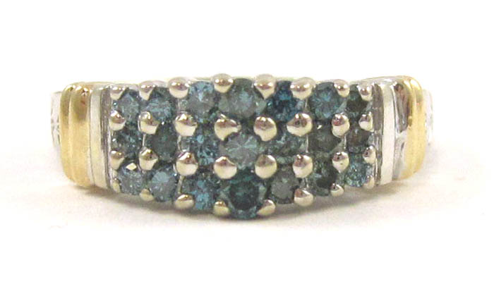 Appraisal: BLUE-GREEN DIAMOND AND FOURTEEN KARAT GOLD RING The white and