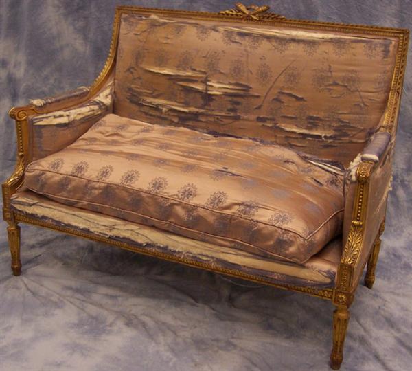 Appraisal: Louis XVI gilt carved closed arm settee loose cushion needs